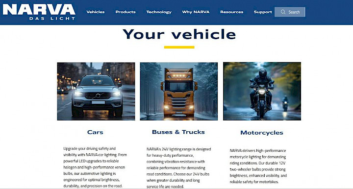 Ultinon Motion Germany - NARVA Webseite im neuen Design